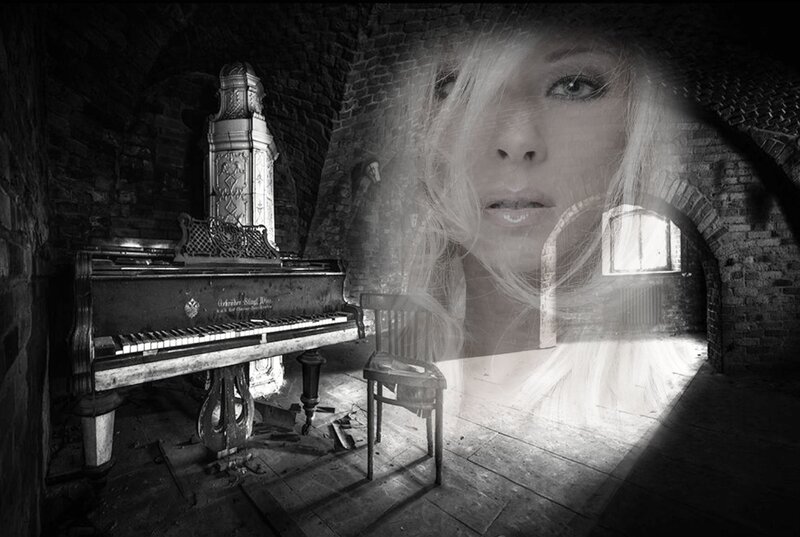 Woman's Face over Piano