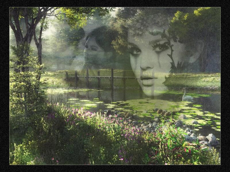 Woman's Face over Pond