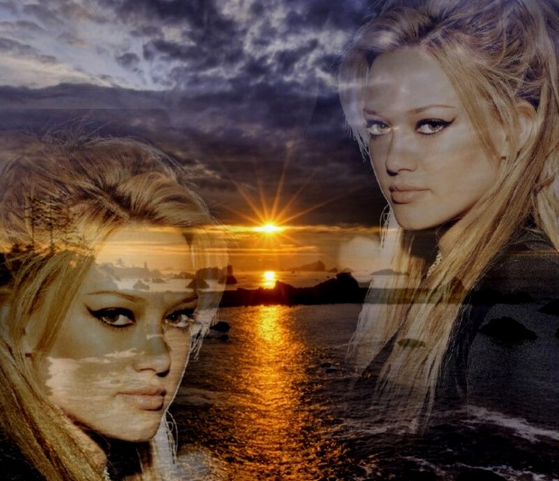 Woman's Face over Sunset — Gold