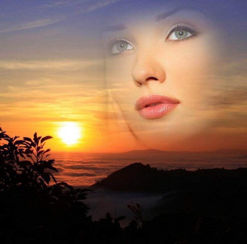 Woman's Face over Sunset — Orange