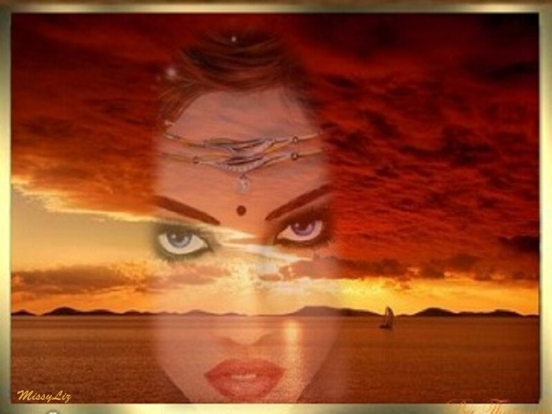 Woman's Face over Sunset — Red