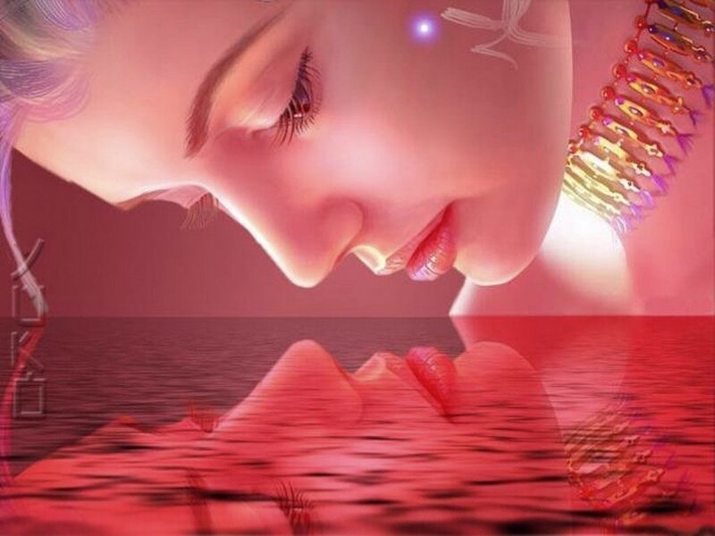 woman's face reflected in water