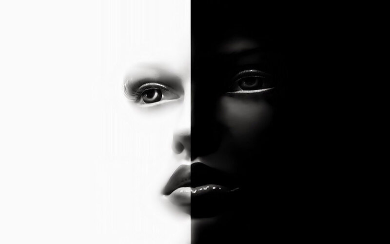 Woman's Face Split — Black, Dramatic, Digital Art, Eyes