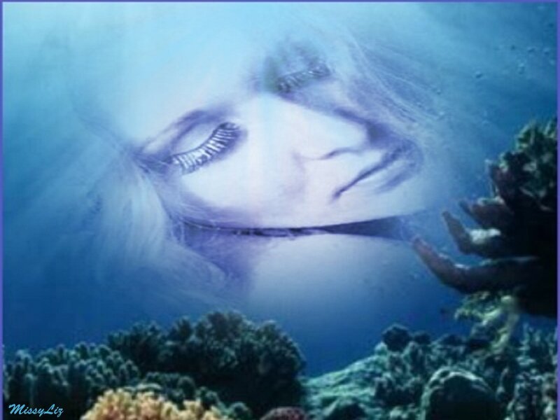 Woman's Face Underwater — Blue, Serene