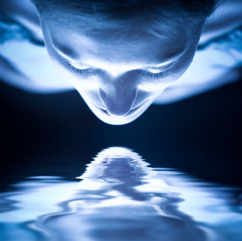Woman's Face Underwater — Blue