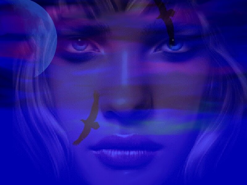 Woman's Face with Birds — Blue