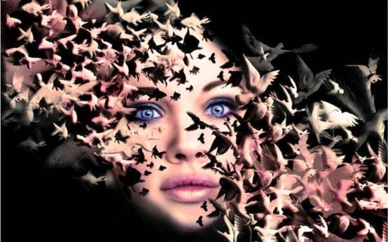 Woman's Face with Birds