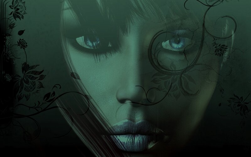 Woman's Face with Blue Eyes — Green