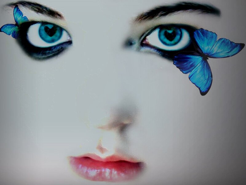 Woman's Face with Butterflies — Blue