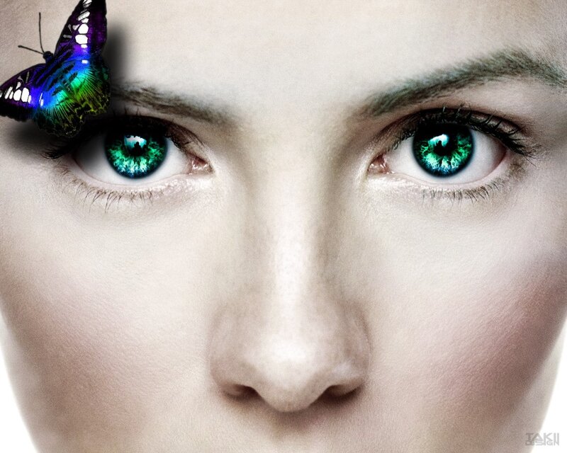 Woman's Face with Butterfly — Green