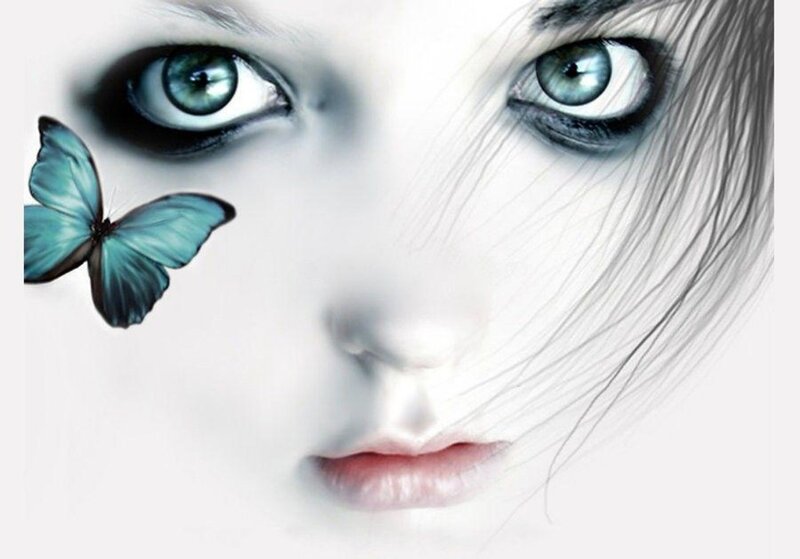 Woman's Face with Butterfly — White