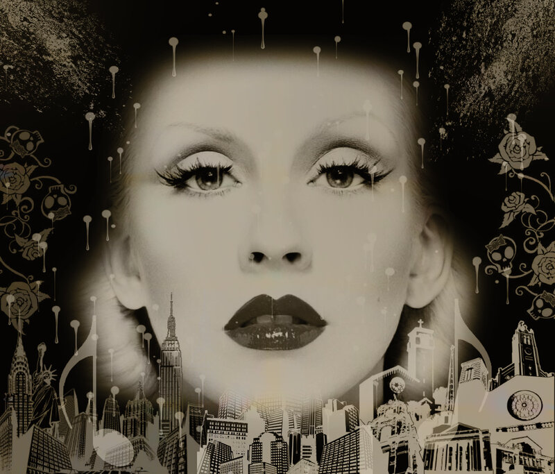 Woman's Face with Cityscape — Black