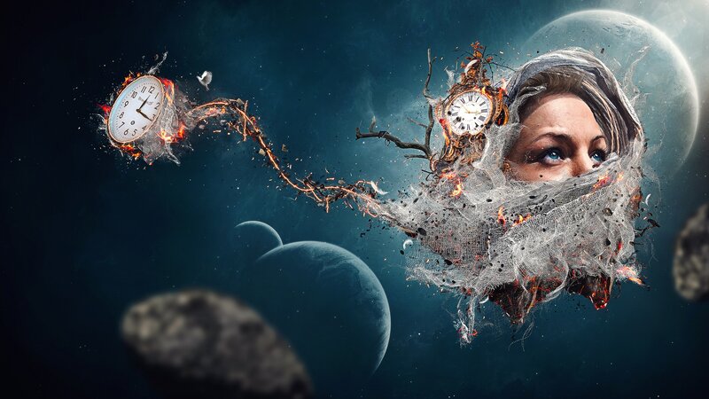 Woman's Face with Clocks
