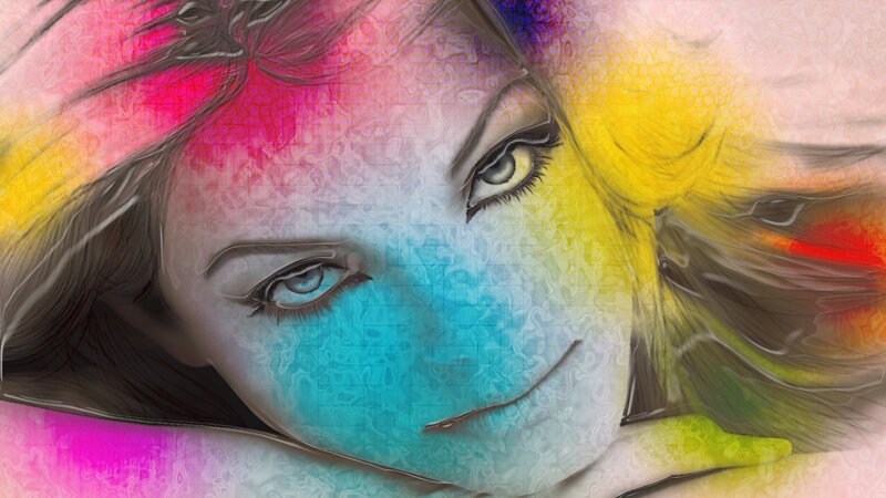 Woman's Face with Colorful Paint — Blue, Vibrant