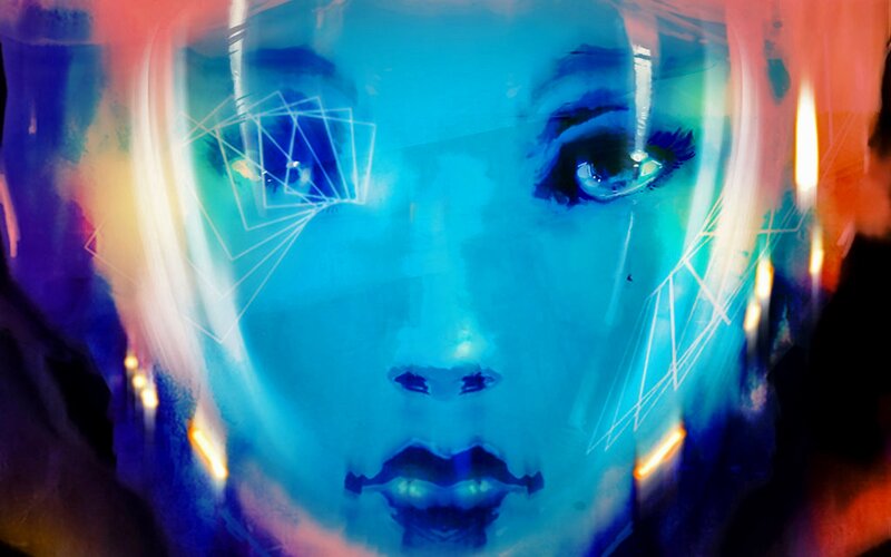 Woman's Face with Digital Effects — Blue