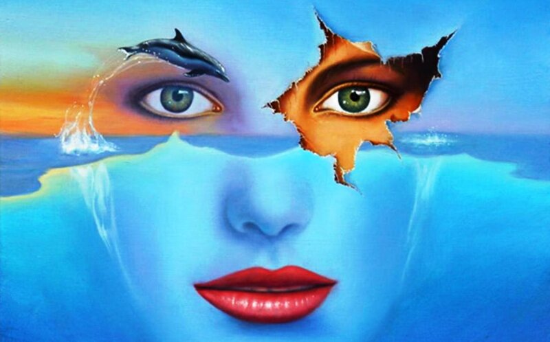 Woman's Face with Dolphins