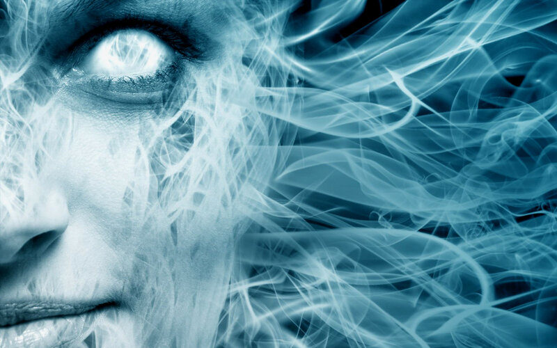 woman's face with ethereal light