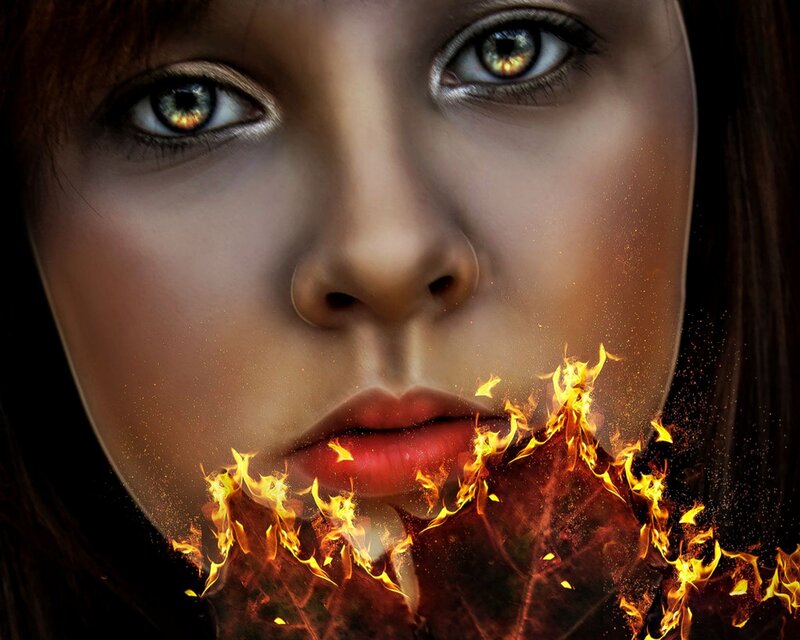 Woman's Face with Fire