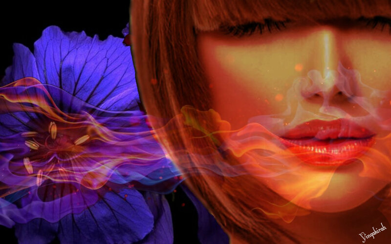 Woman's Face with Flower — Purple, Dramatic