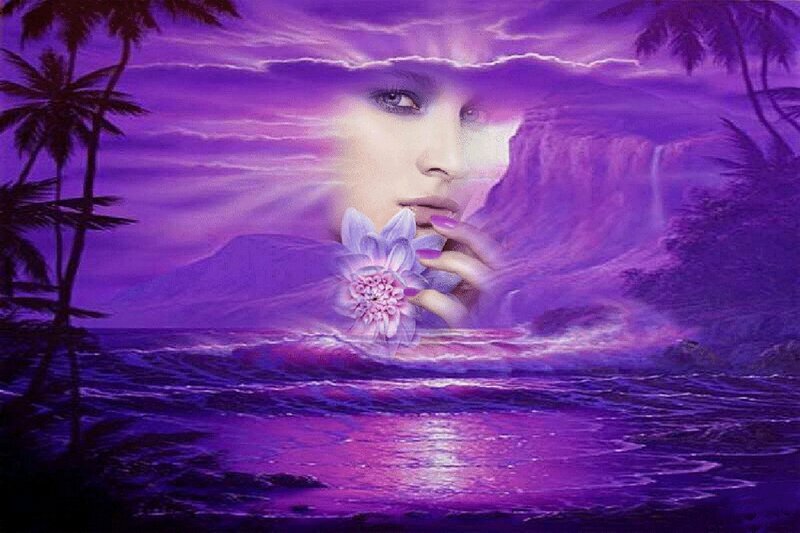 Woman's Face with Flower — Purple