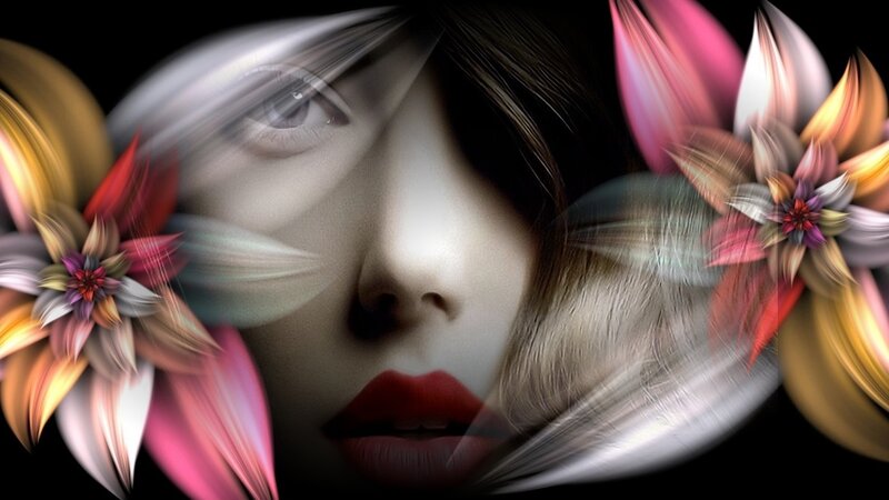 Woman's Face with Flowers — Black
