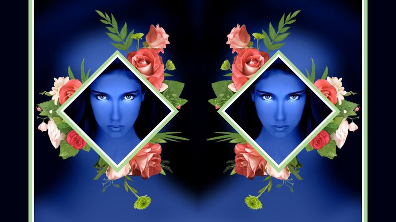 Woman's Face with Flowers — Blue, Dramatic