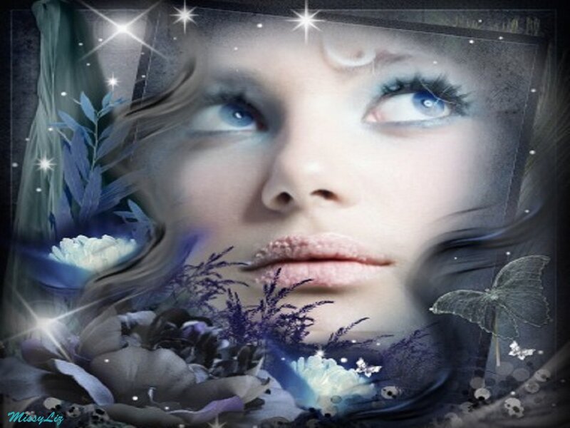 Woman's Face with Flowers — Blue