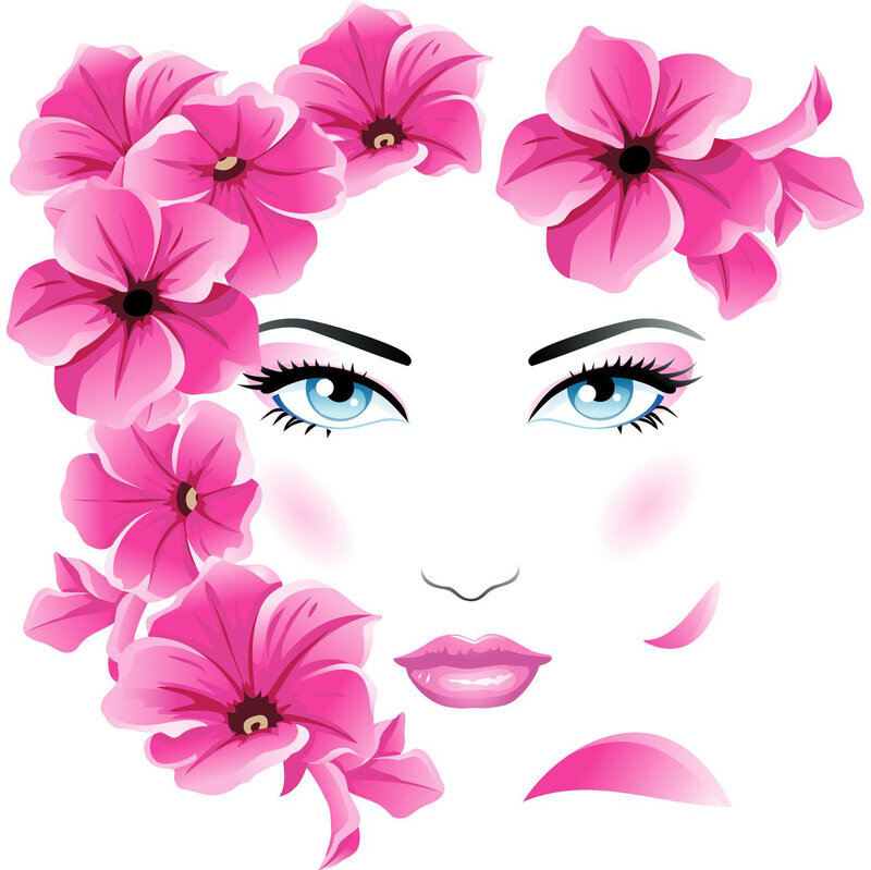 Woman's Face with Flowers — Pink, Calm