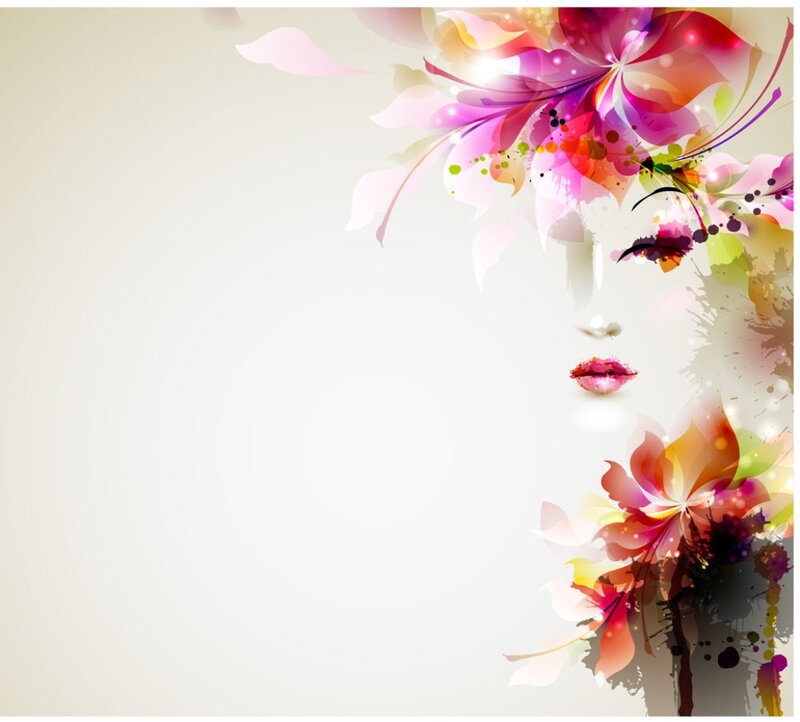 Woman's Face with Flowers — Pink, Dreamy, Digital Art