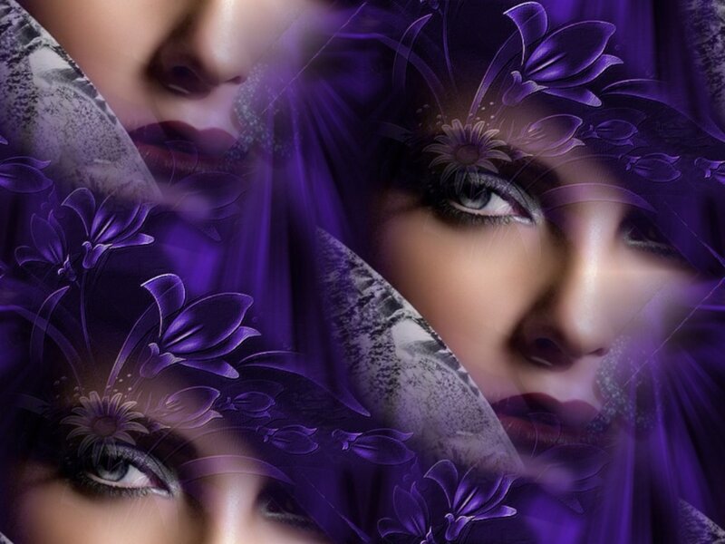 Woman's Face with Flowers — Purple, Dreamy