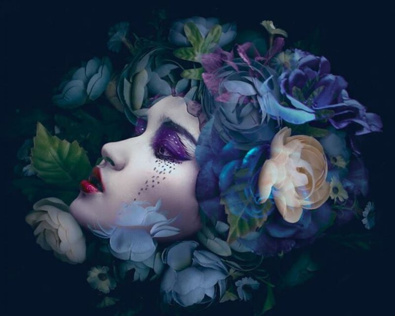 Woman's Face with Flowers — Purple