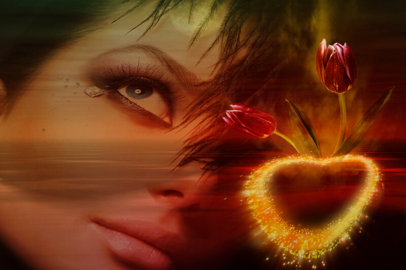 Woman's Face with Flowers — Red, Dramatic