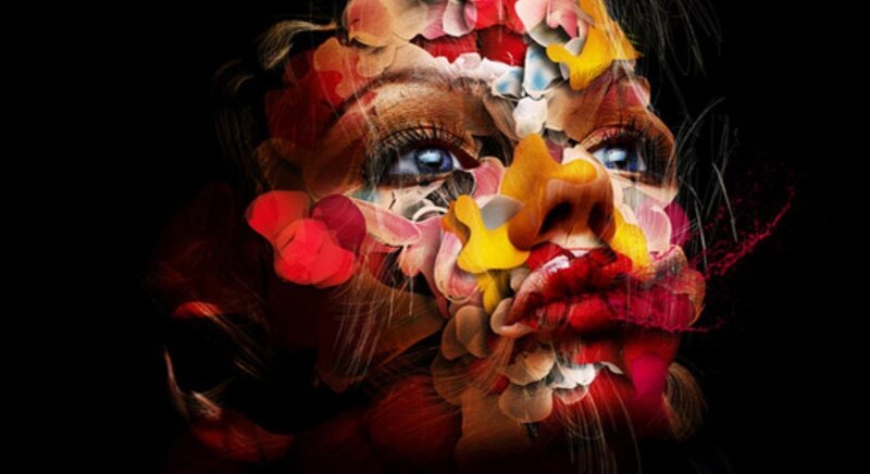 Woman's Face with Flowers — Red
