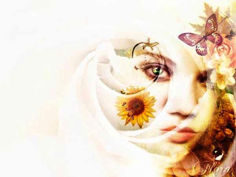 Woman's Face with Flowers — White