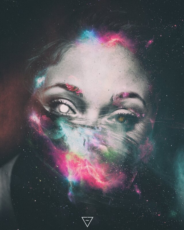 Woman's Face with Galaxy — Black