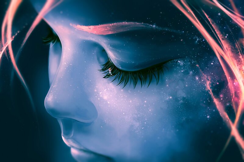 Woman's Face with Galaxy — Blue, Dreamy