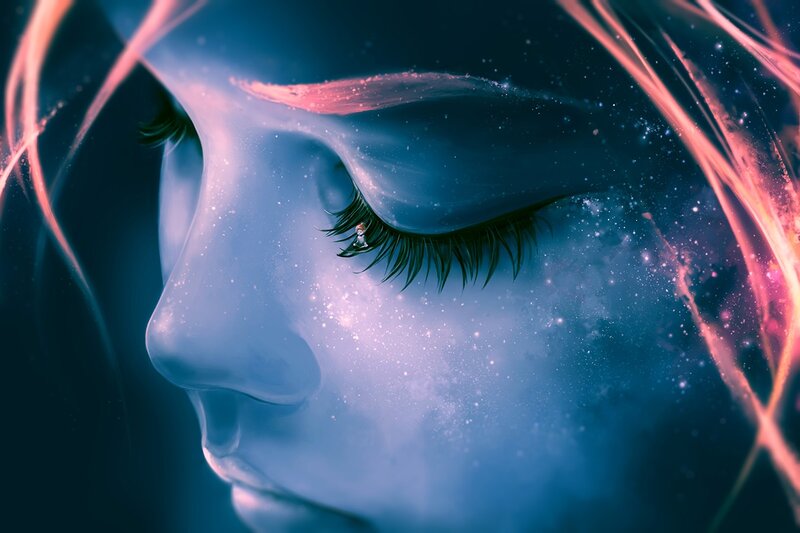 Woman's Face with Galaxy — Blue