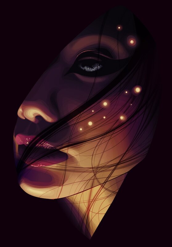 woman's face with glowing lights