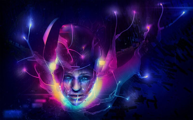 Woman's Face with Glowing Lines — Purple