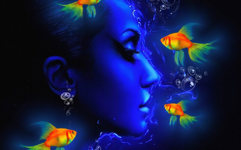 Woman's Face with Goldfish