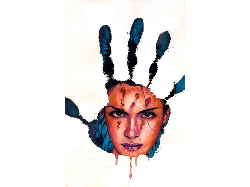 Woman's Face with Handprint