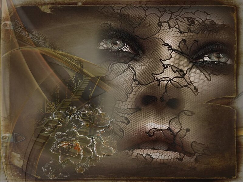 Woman's Face with Lace Veil