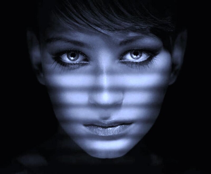 Woman's Face with Light Stripes