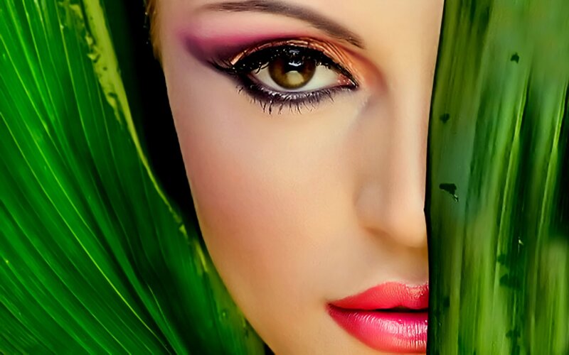 Woman's Face with Makeup — Green
