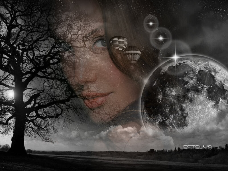 Woman's Face with Moon — Black