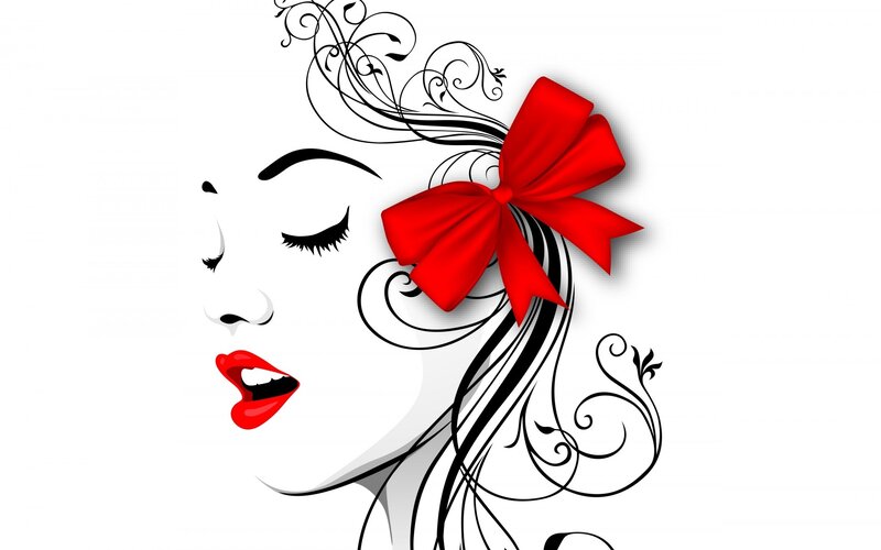 Woman's Face with Red Bow — Black