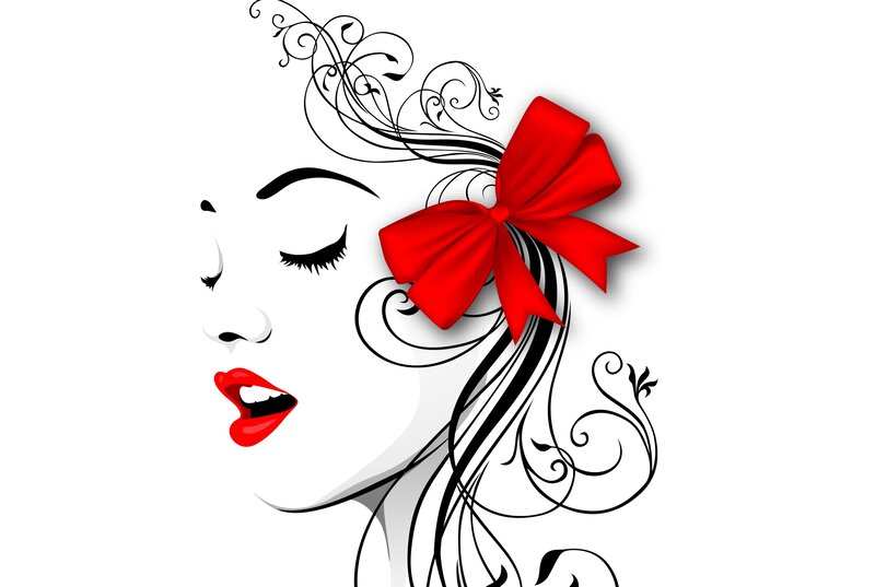 Woman's Face with Red Bow