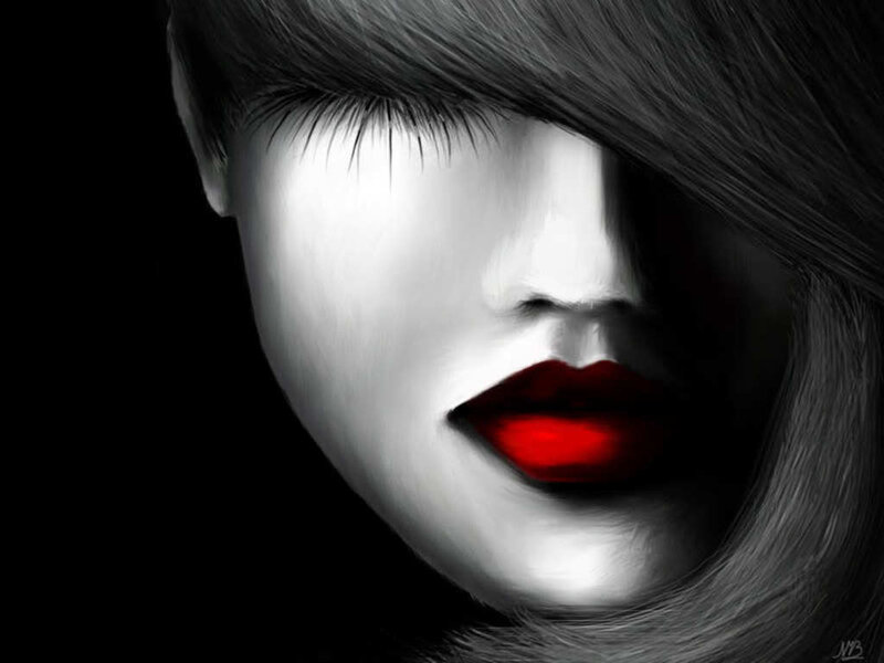 Woman's Face with Red Lips — Black, Dramatic
