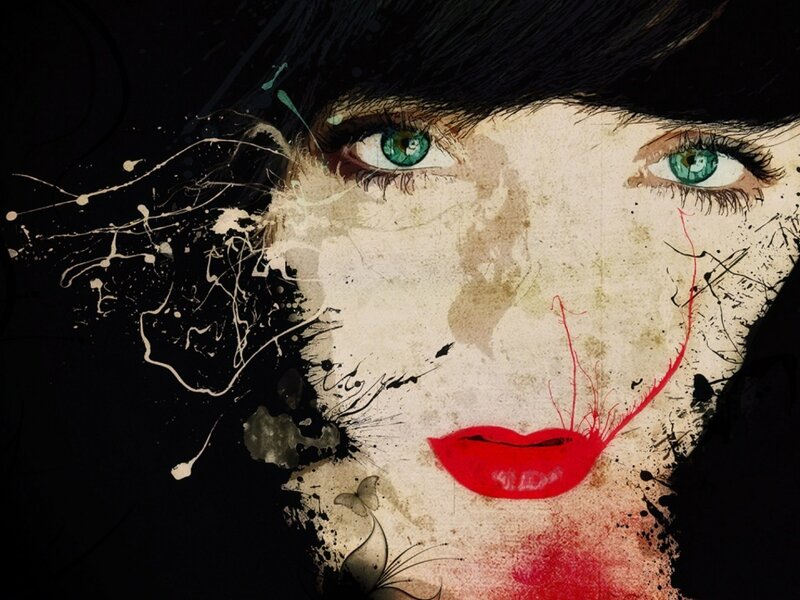 Woman's Face with Red Lips — Black