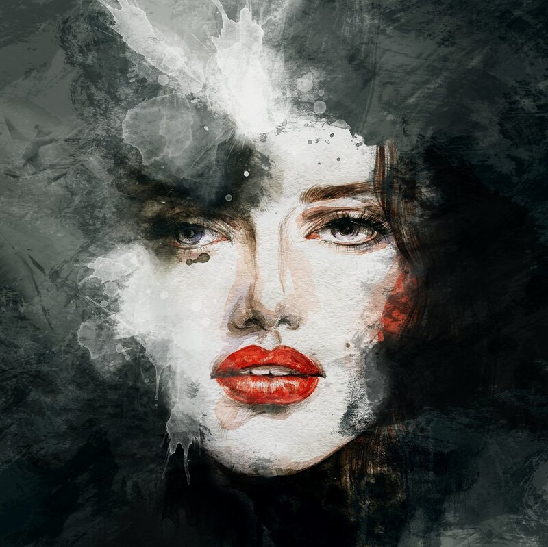 Woman's Face with Red Lips — White